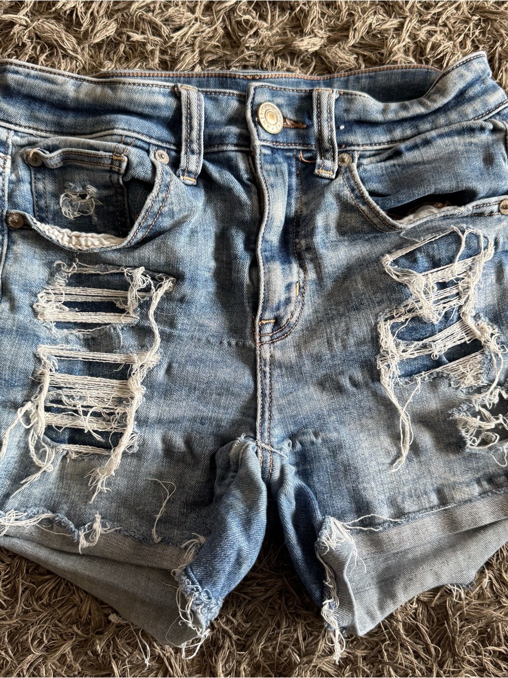 American Eagle Outfitters Distressed Light Blue Denim Shorts